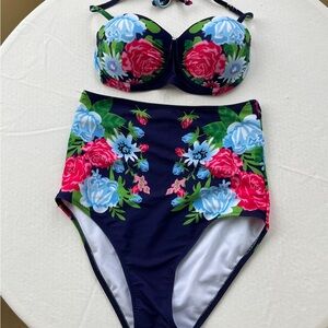 Floral High-Waisted Bikini Set. Retro inspired.